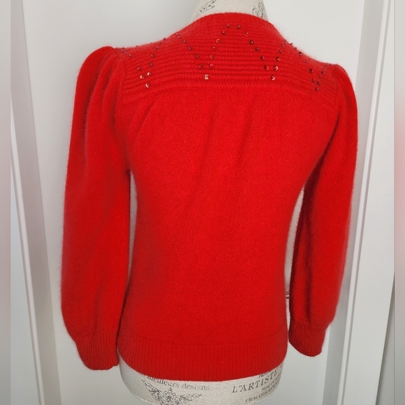 80s Silk Beaded Puff Sleeve Sweater - Picture 4 of 9